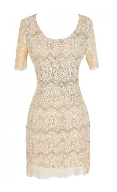 Wishing Well Beige Lace Dress